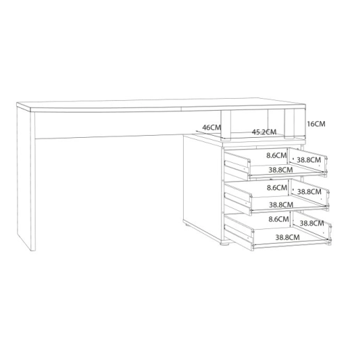Biurko 140x60 cm z 3 szufladami  Biały Połysk/Dąb Piaskowy